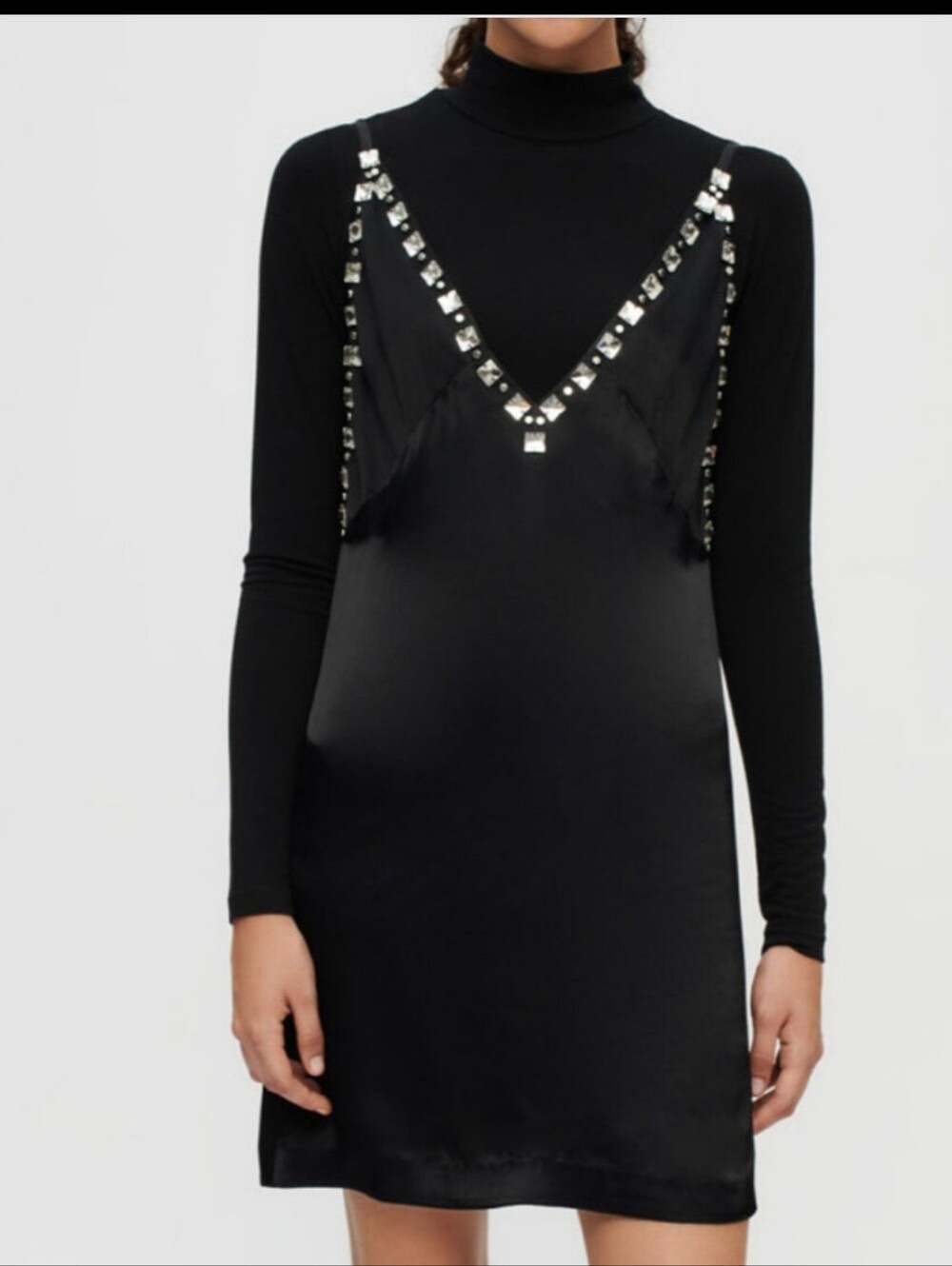 Maje Black satin dress with jeweled straps Size 36/S